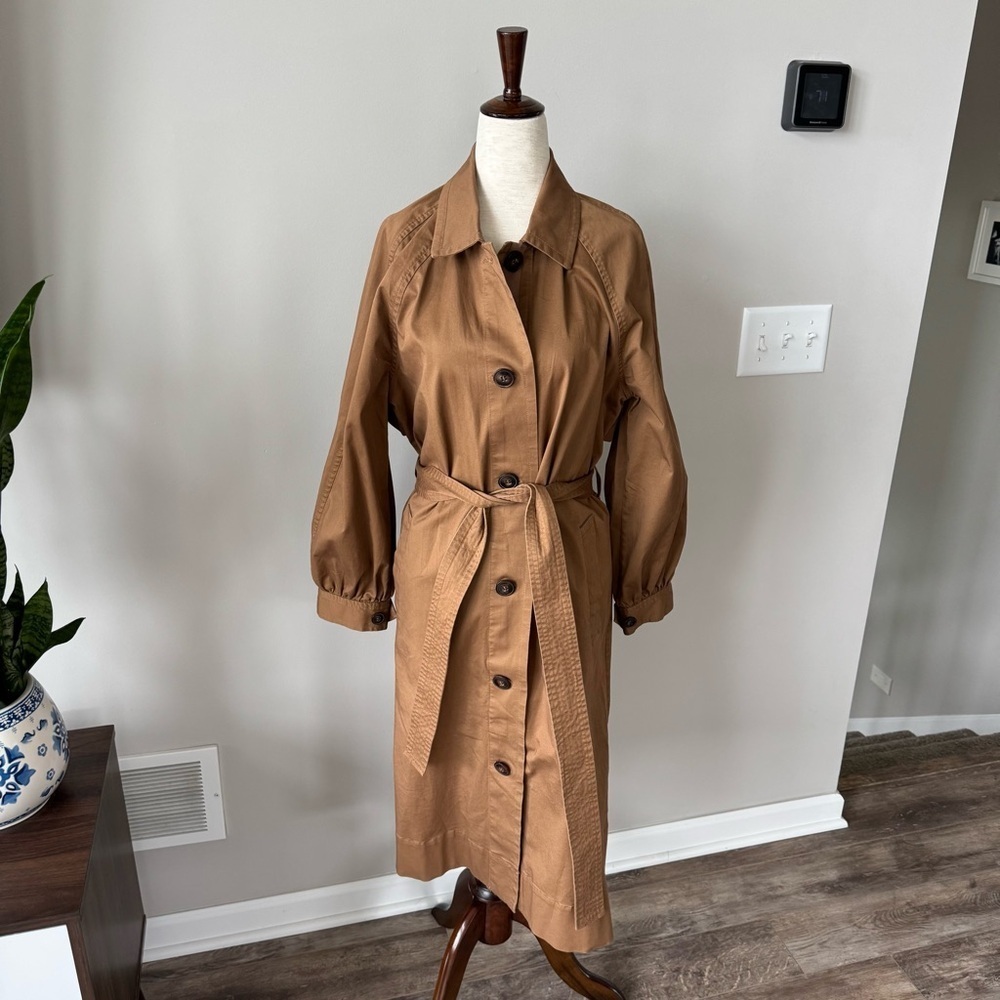 NWOT! Madewell Montrose Belted Trench Coat with Bubble Sleeves - Brown - Picture 11 of 14